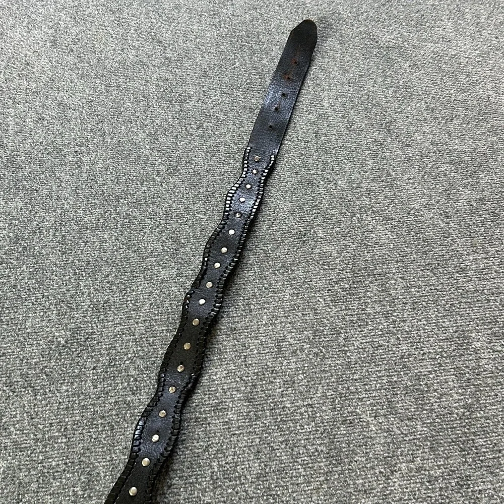 Belt Western Mens Size 34 Black Leather Concho Star Studded Laced Cowboy Vintage
